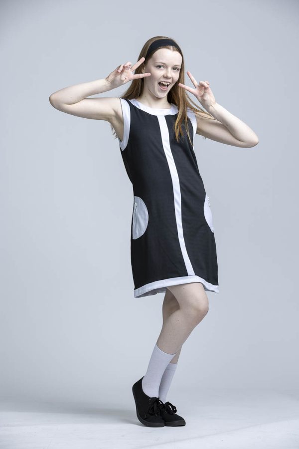 black dress with white trim