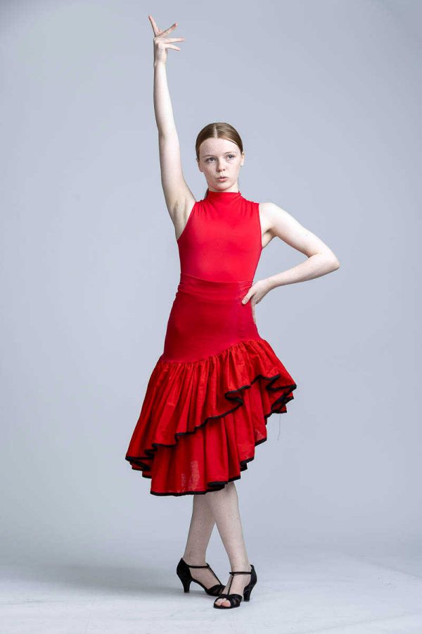 Red skirt with red leotard