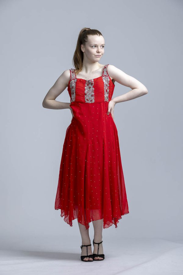 Red dress with full skirt and sequin top - Image 3
