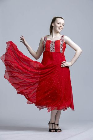 red dress with patterned top