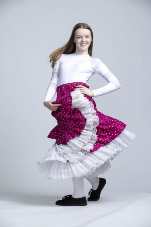 red / dark pink skirt with white dots and lace trim