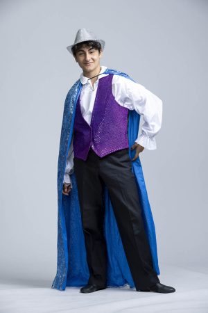 magician with blue cape
