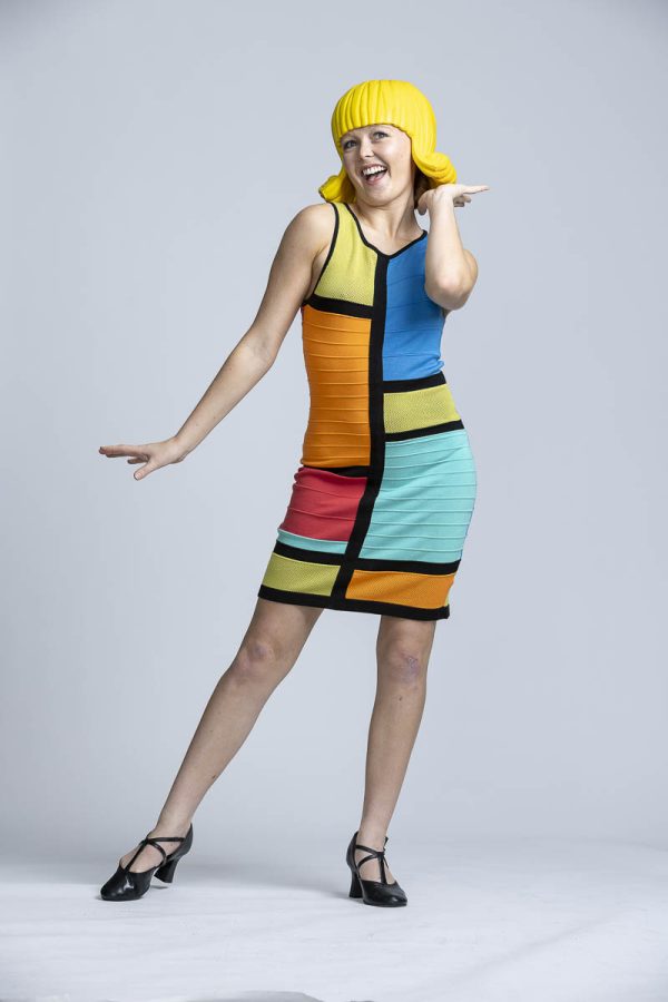 Vibrant 60s dress with yellow wig - Image 3