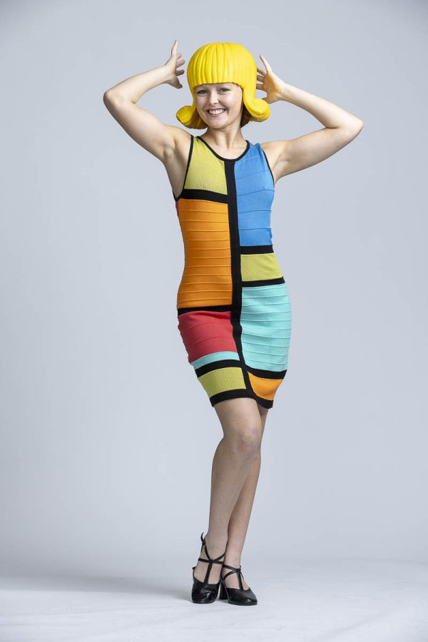 Vibrant 60s dress with yellow wig - Image 2
